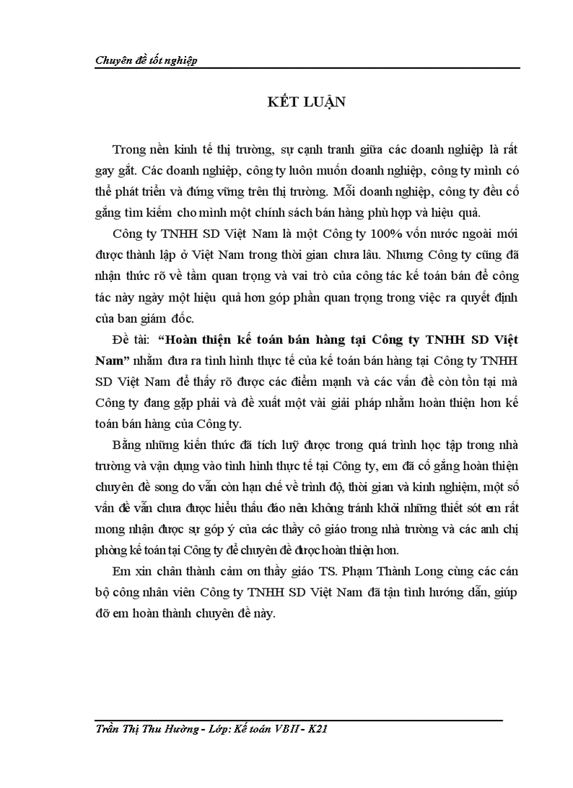 image for page Hoàn thiện kế toán bán hàng tại Công ty TNHH SD Việt Nam