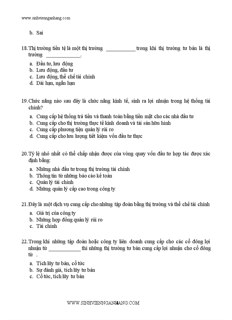 image for page Ngân hàng câu hỏi trắc nghiệm về tài chính