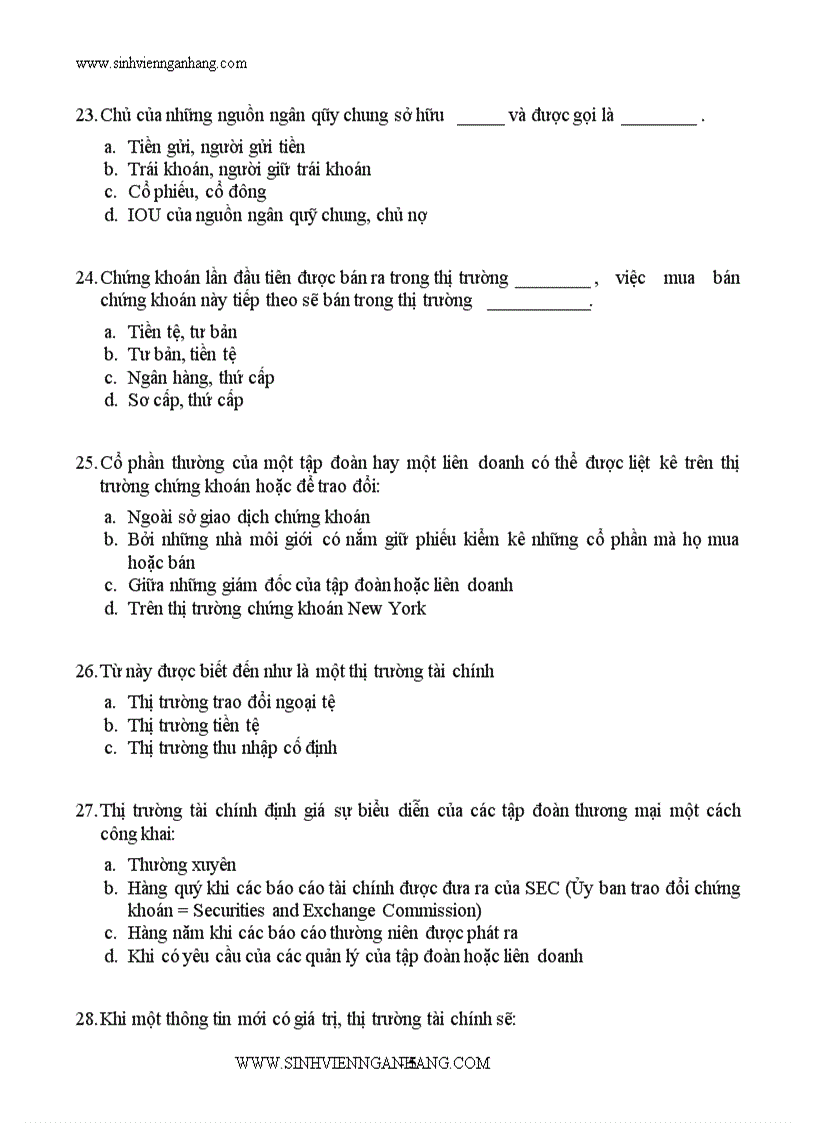 image for page Ngân hàng câu hỏi trắc nghiệm về tài chính