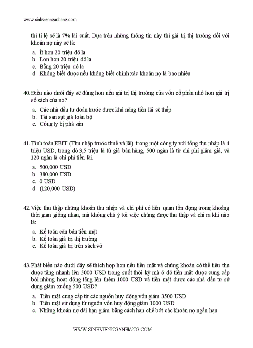 image for page Ngân hàng câu hỏi trắc nghiệm về tài chính