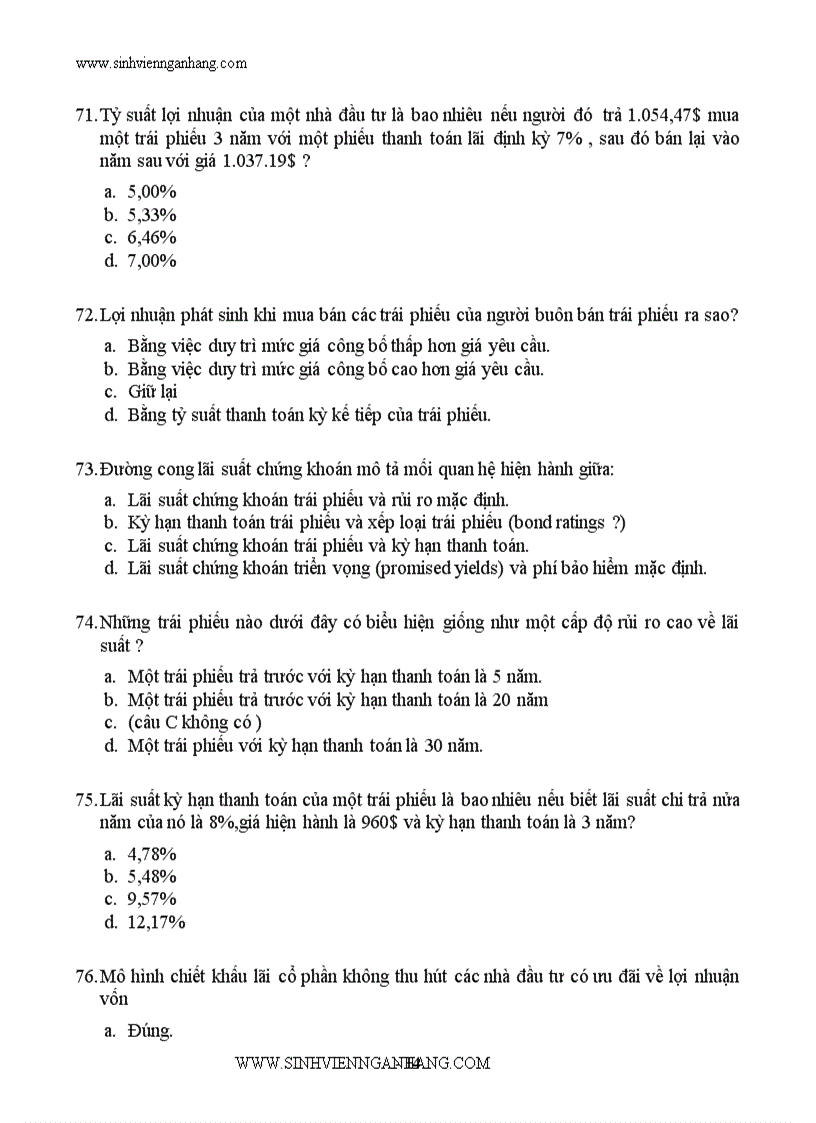 image for page Ngân hàng câu hỏi trắc nghiệm về tài chính