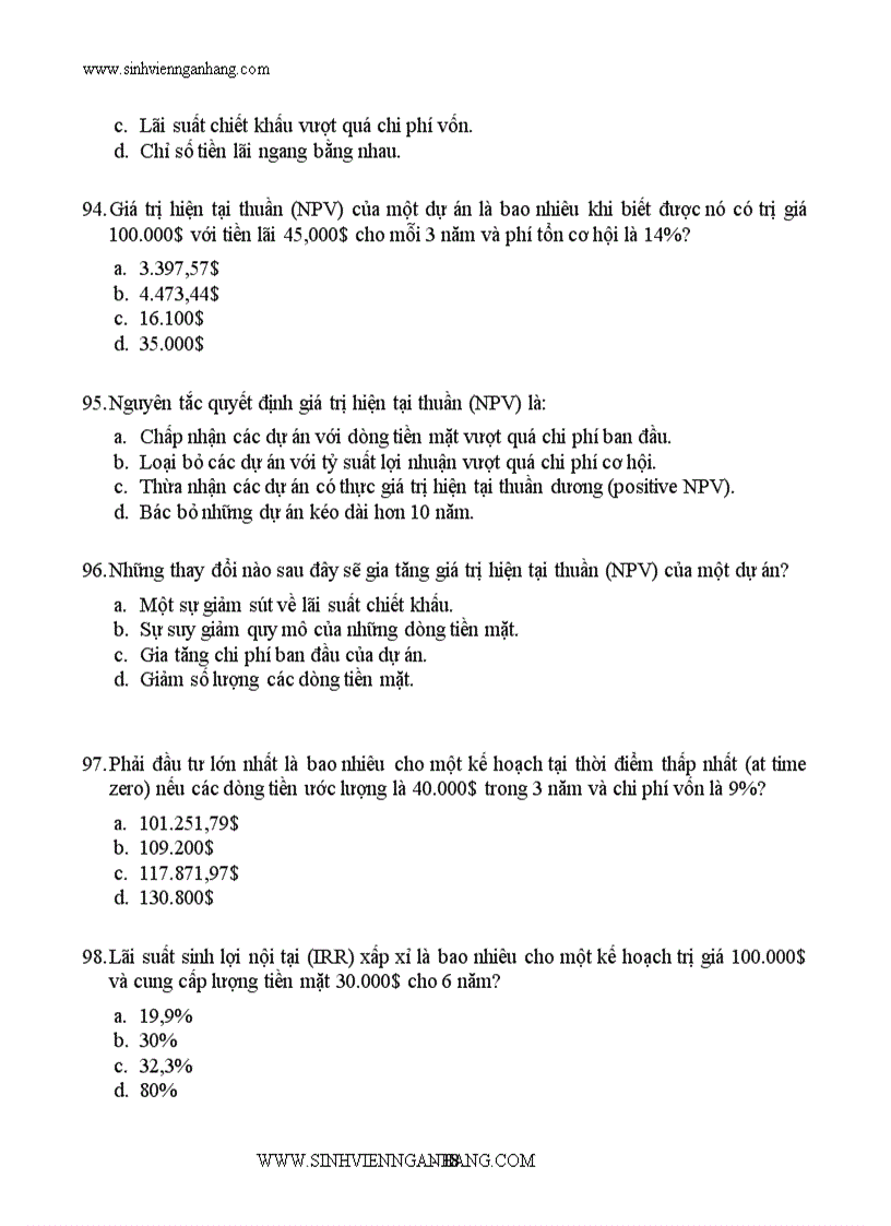 image for page Ngân hàng câu hỏi trắc nghiệm về tài chính