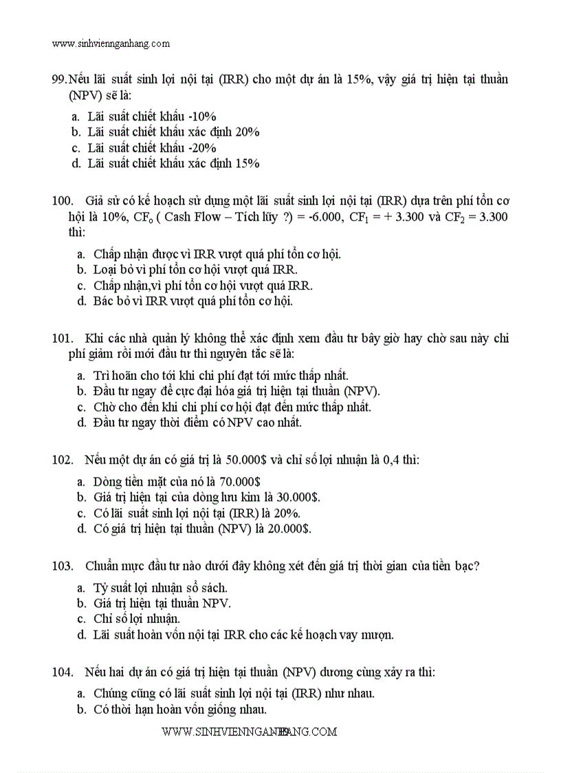 image for page Ngân hàng câu hỏi trắc nghiệm về tài chính