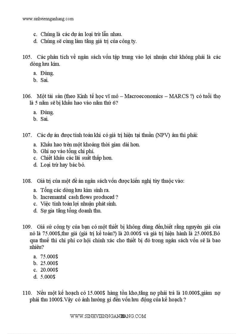 image for page Ngân hàng câu hỏi trắc nghiệm về tài chính