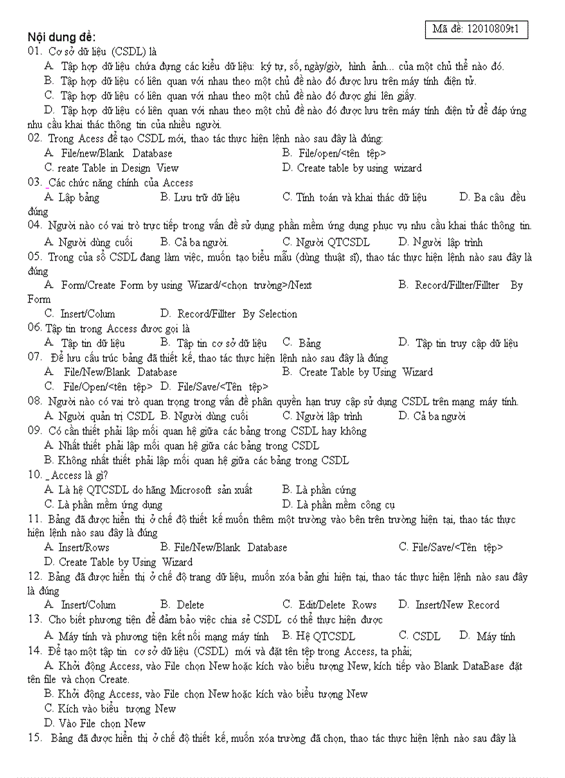 image for page Ngân hàng câu hỏi trắc nghiệm tin học CNTT