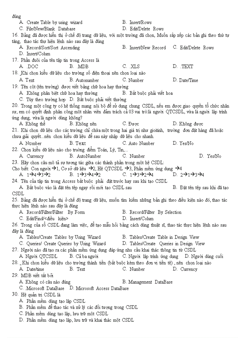 image for page Ngân hàng câu hỏi trắc nghiệm tin học CNTT