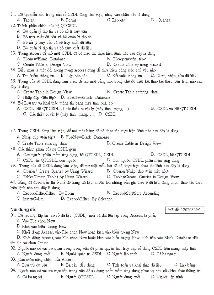 image for page Ngân hàng câu hỏi trắc nghiệm tin học CNTT