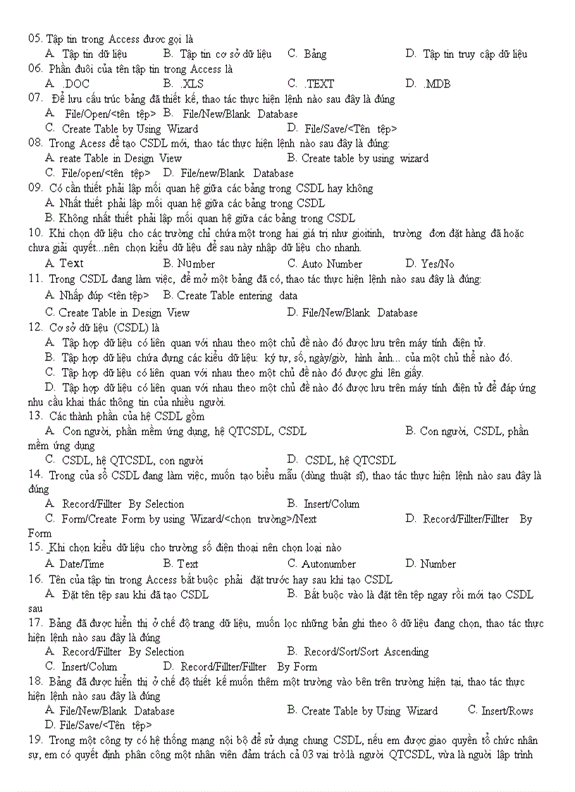 image for page Ngân hàng câu hỏi trắc nghiệm tin học CNTT