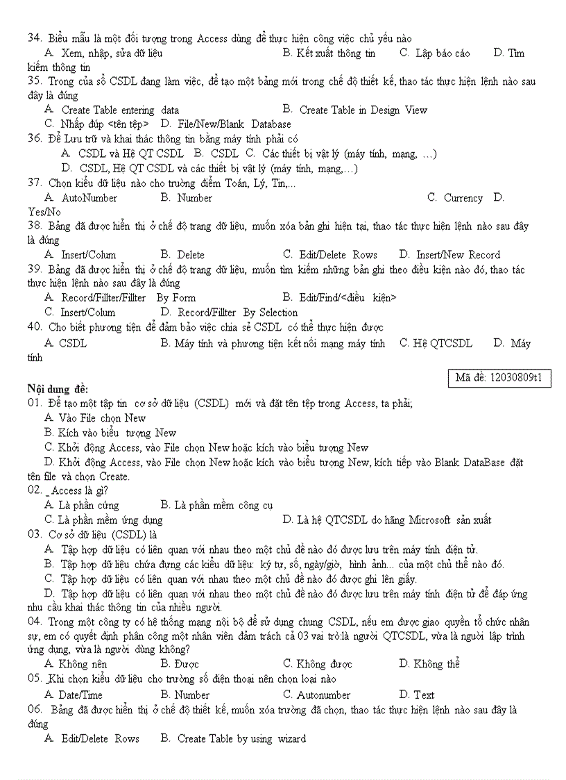 image for page Ngân hàng câu hỏi trắc nghiệm tin học CNTT