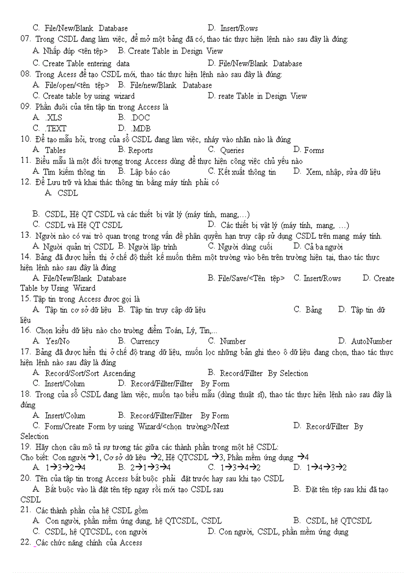 image for page Ngân hàng câu hỏi trắc nghiệm tin học CNTT