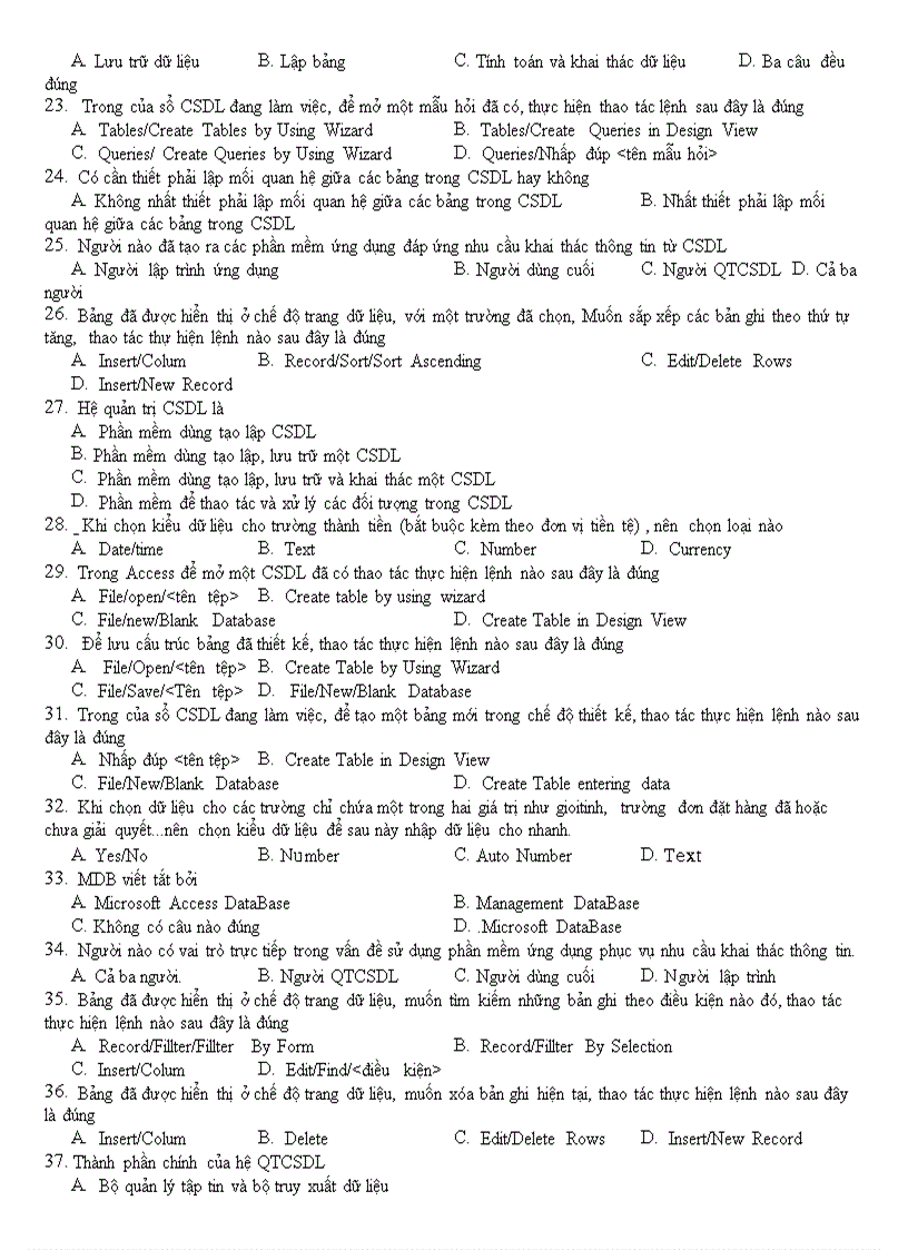 image for page Ngân hàng câu hỏi trắc nghiệm tin học CNTT