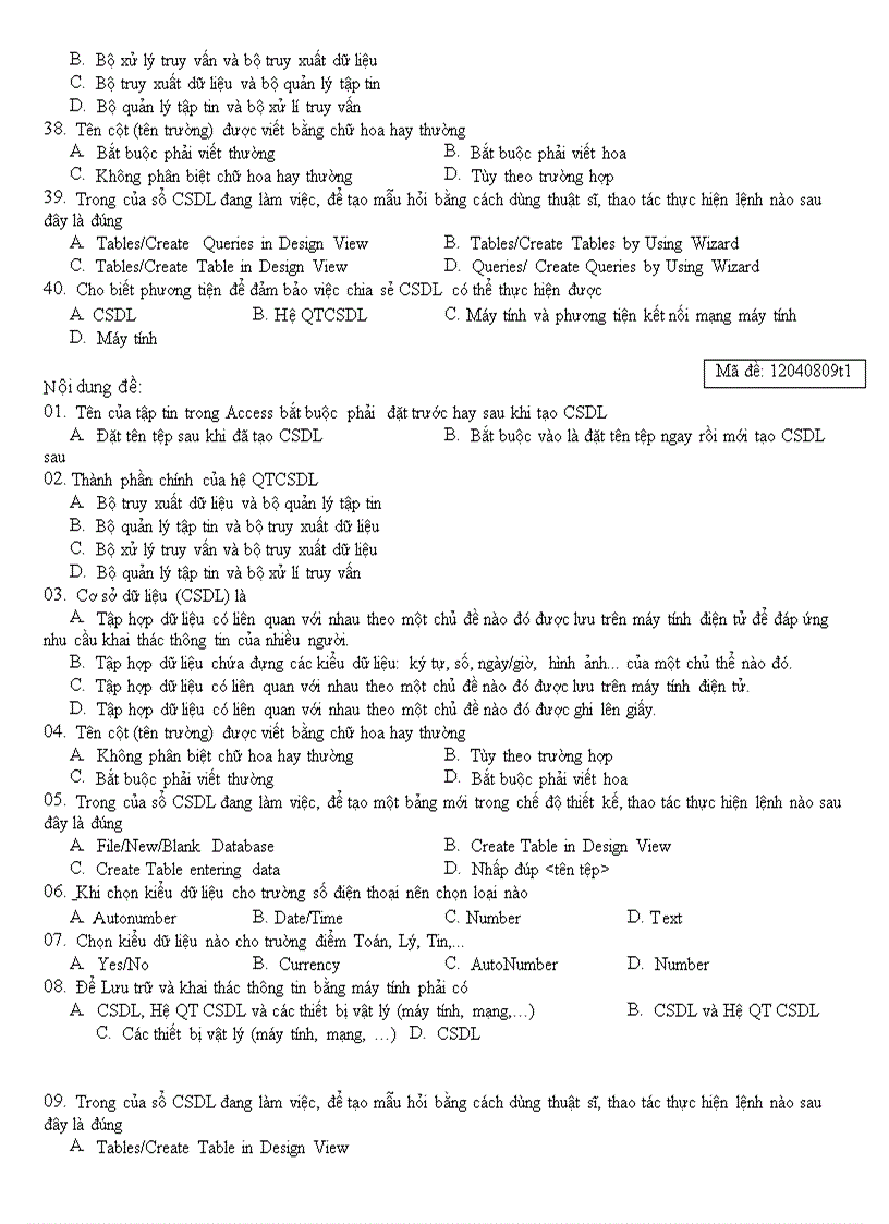 image for page Ngân hàng câu hỏi trắc nghiệm tin học CNTT