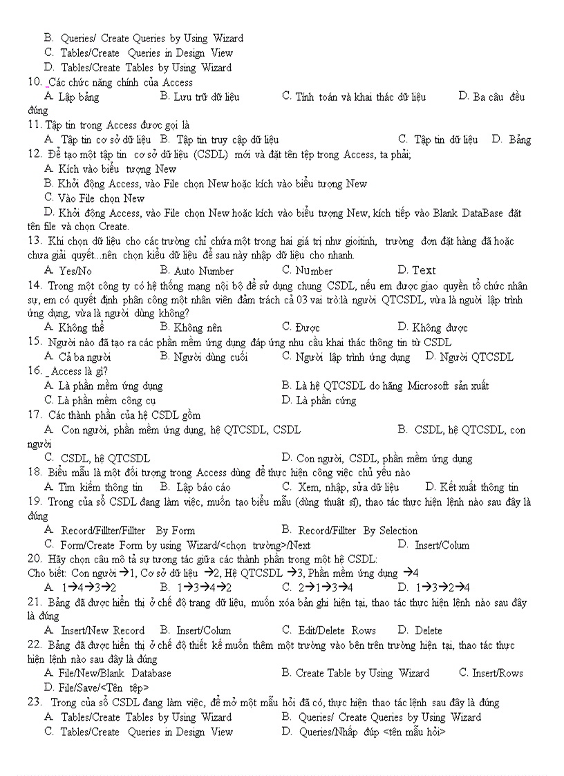 image for page Ngân hàng câu hỏi trắc nghiệm tin học CNTT