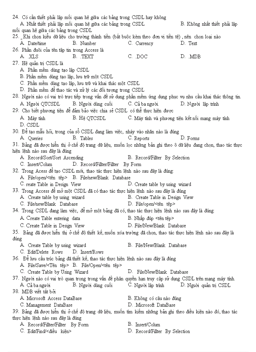image for page Ngân hàng câu hỏi trắc nghiệm tin học CNTT