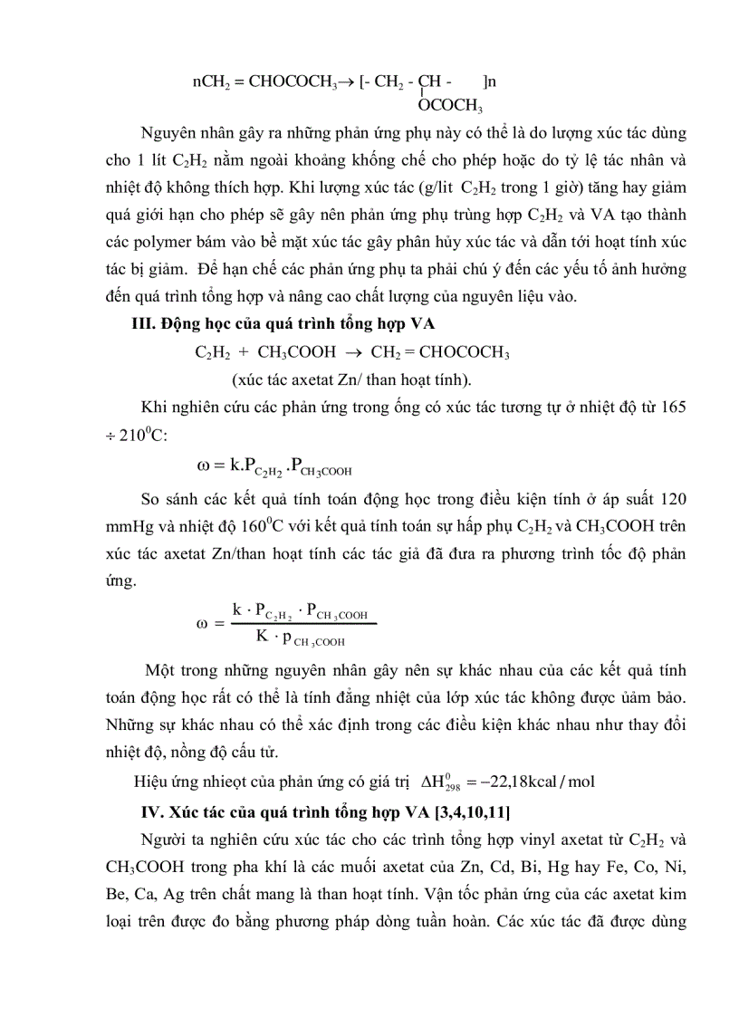 image for page Thiết kế phân xưởng sản xuất Vinyl Axetat VA từ Axetylen với Axit axetic trên xúc tác Axetat kẽm trên than hoạt tính với năng suất 80 000 tấn năm ĐH BK HN