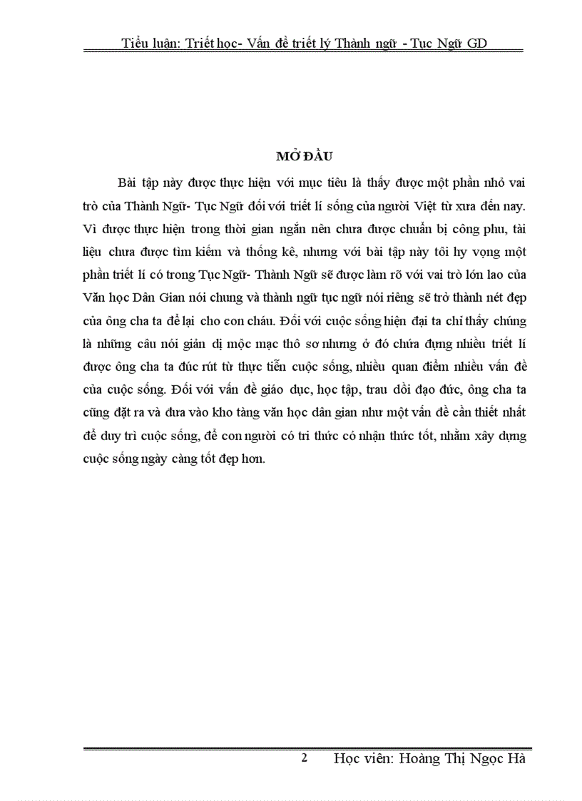 image for page Tiểu luận Triết học Vấn đề triết lí Thành ngữ Tục ngữ trong giáo dục