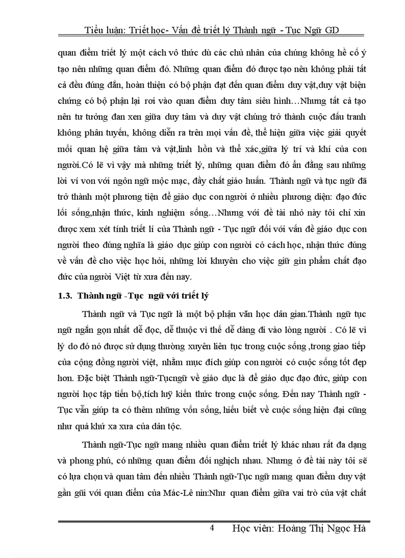 image for page Tiểu luận Triết học Vấn đề triết lí Thành ngữ Tục ngữ trong giáo dục