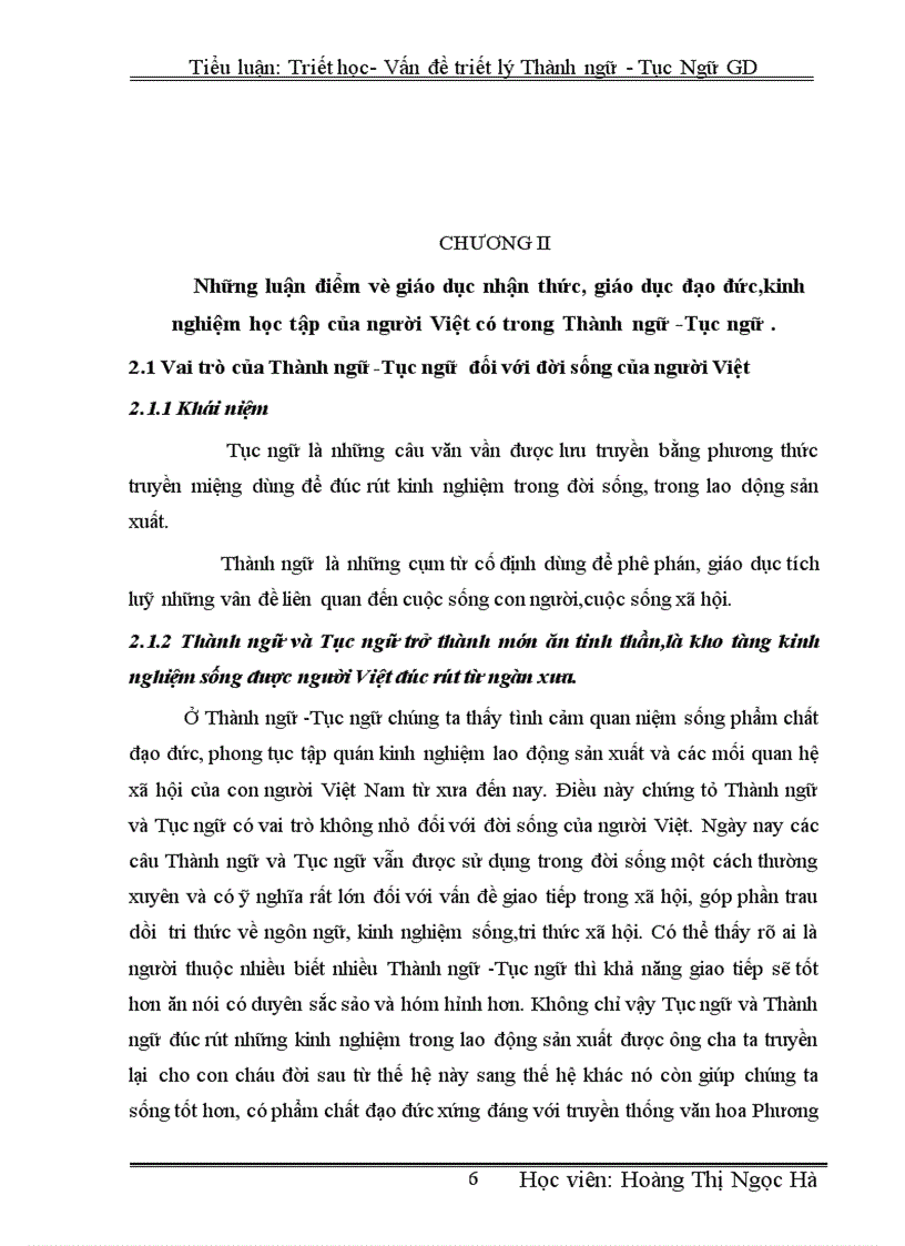 image for page Tiểu luận Triết học Vấn đề triết lí Thành ngữ Tục ngữ trong giáo dục