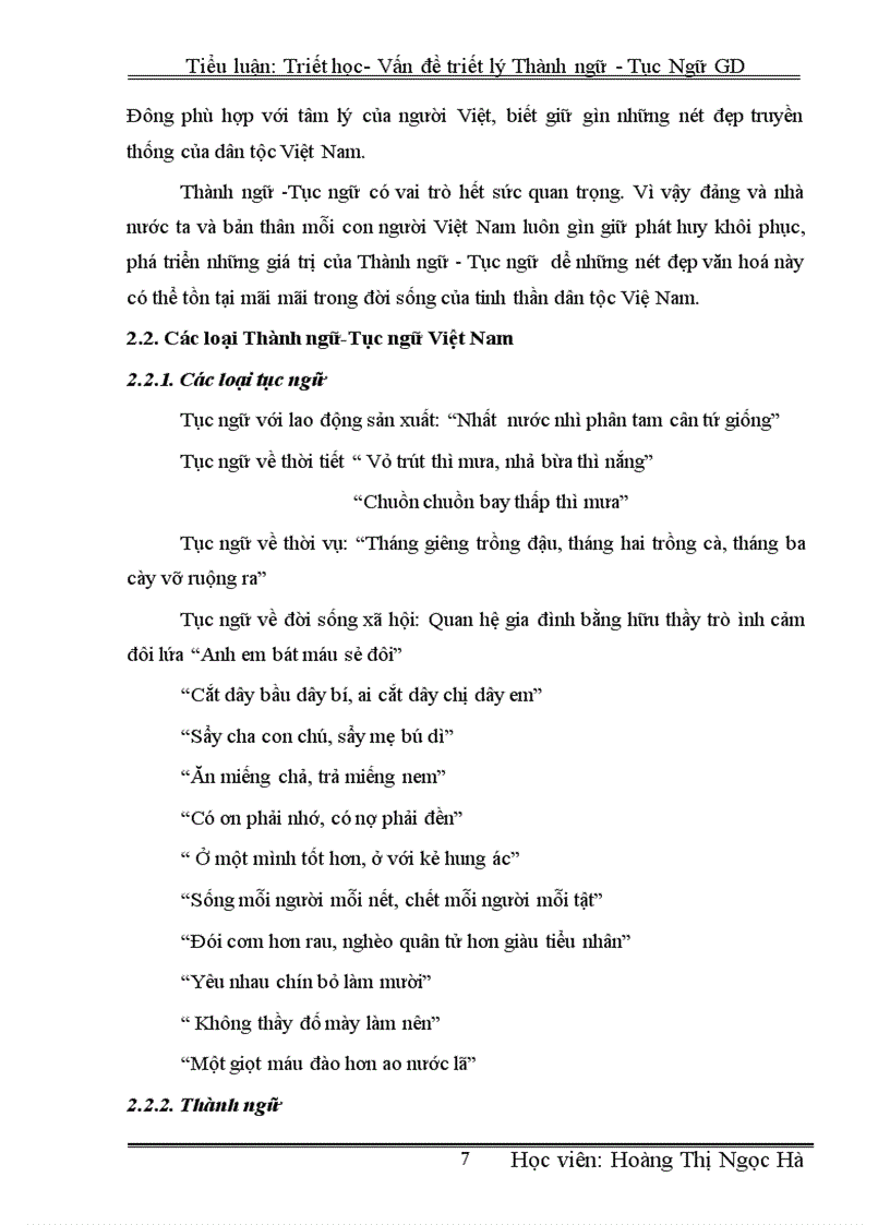 image for page Tiểu luận Triết học Vấn đề triết lí Thành ngữ Tục ngữ trong giáo dục