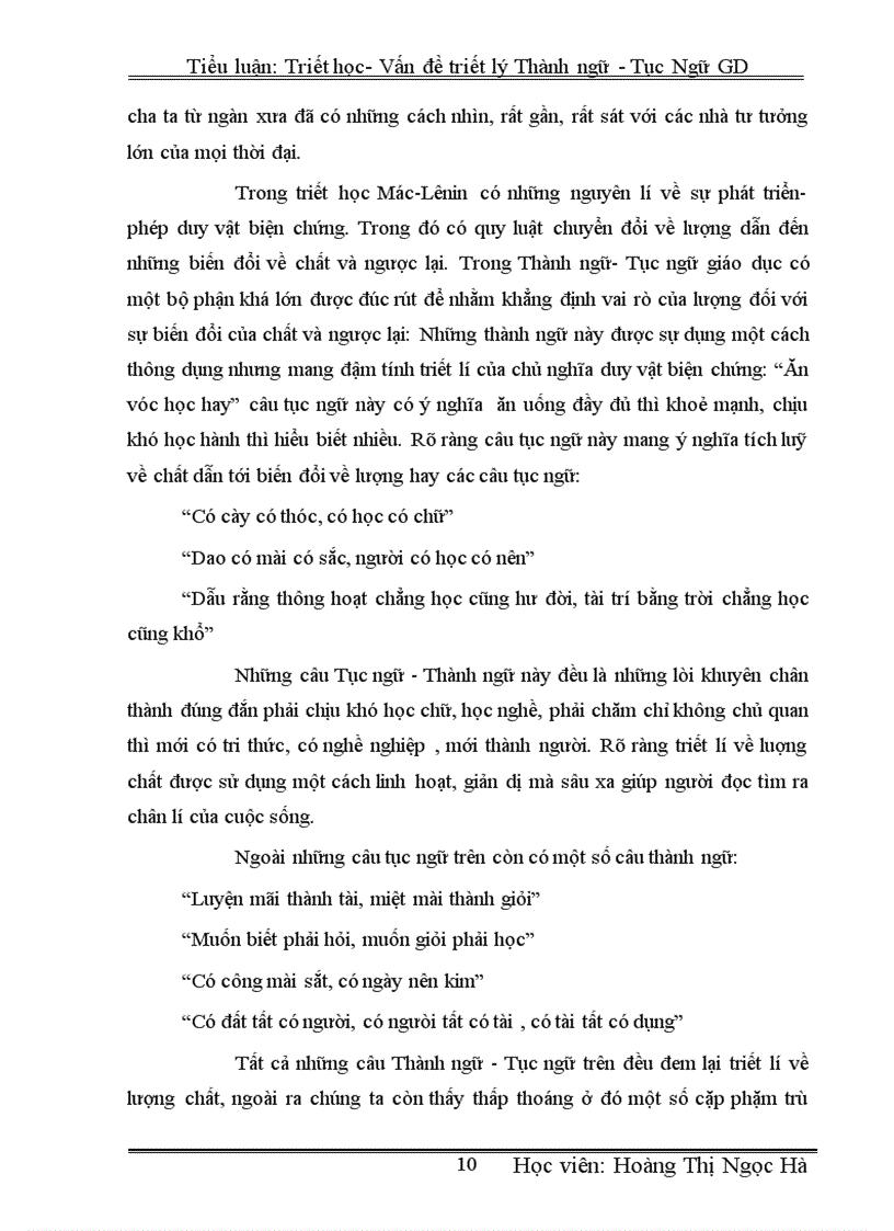 image for page Tiểu luận Triết học Vấn đề triết lí Thành ngữ Tục ngữ trong giáo dục