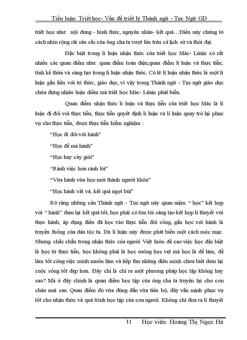 image for page Tiểu luận Triết học Vấn đề triết lí Thành ngữ Tục ngữ trong giáo dục