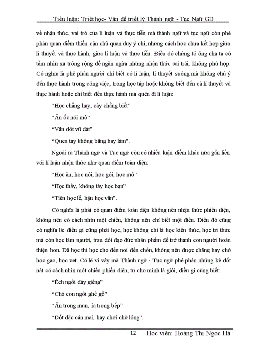 image for page Tiểu luận Triết học Vấn đề triết lí Thành ngữ Tục ngữ trong giáo dục