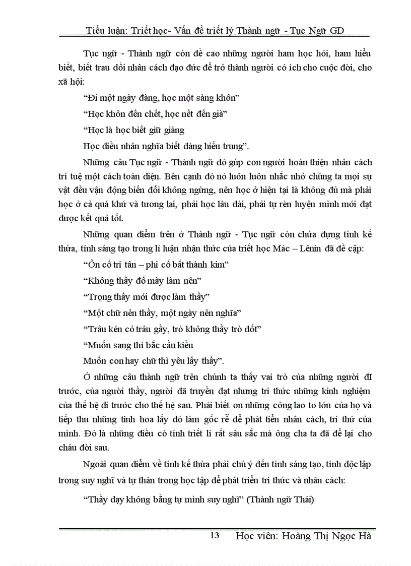 image for page Tiểu luận Triết học Vấn đề triết lí Thành ngữ Tục ngữ trong giáo dục