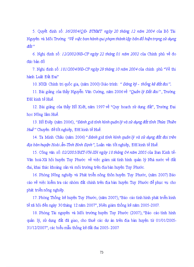 image for page Thực trạng quản lý và sử dụng đất đai của huyện Tuy Phước tỉnh Bình Định giai đoạn 2005 2007