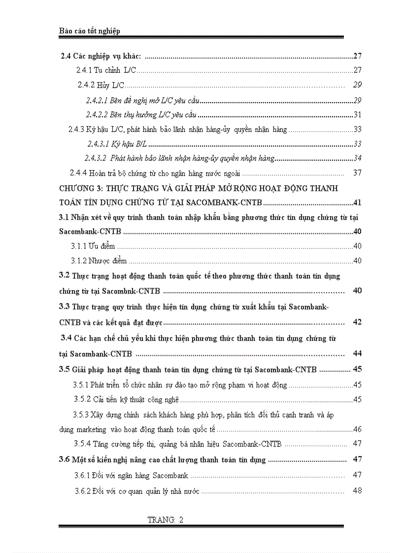 Thực trạng và giải pháp mở rộng hoạt động thanh toán tín dụng chứng từ tại sacombank cntb