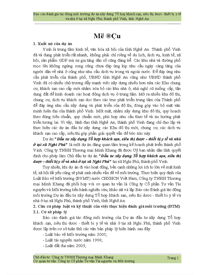 image for page Đánh giá tác động môi trường dự án xây dựng Tổ hợp khách sạn siêu thị dược thiết bị y tế và nhà ở tại xã Nghi Phú
