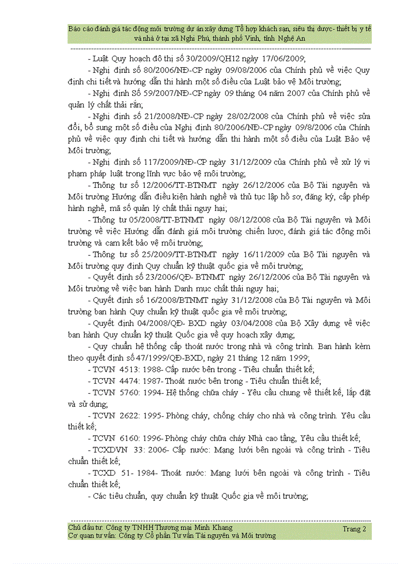image for page Đánh giá tác động môi trường dự án xây dựng Tổ hợp khách sạn siêu thị dược thiết bị y tế và nhà ở tại xã Nghi Phú