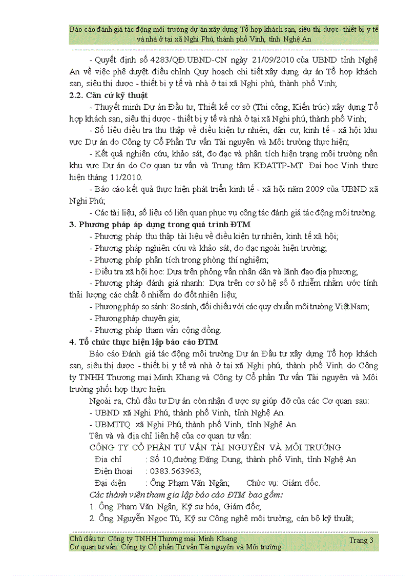 image for page Đánh giá tác động môi trường dự án xây dựng Tổ hợp khách sạn siêu thị dược thiết bị y tế và nhà ở tại xã Nghi Phú