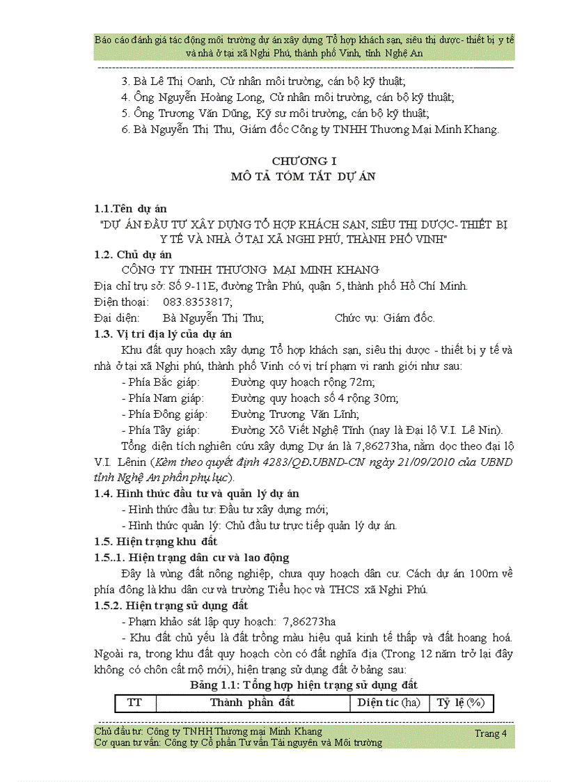 image for page Đánh giá tác động môi trường dự án xây dựng Tổ hợp khách sạn siêu thị dược thiết bị y tế và nhà ở tại xã Nghi Phú