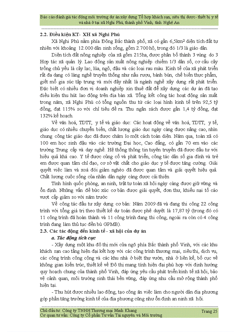 image for page Đánh giá tác động môi trường dự án xây dựng Tổ hợp khách sạn siêu thị dược thiết bị y tế và nhà ở tại xã Nghi Phú