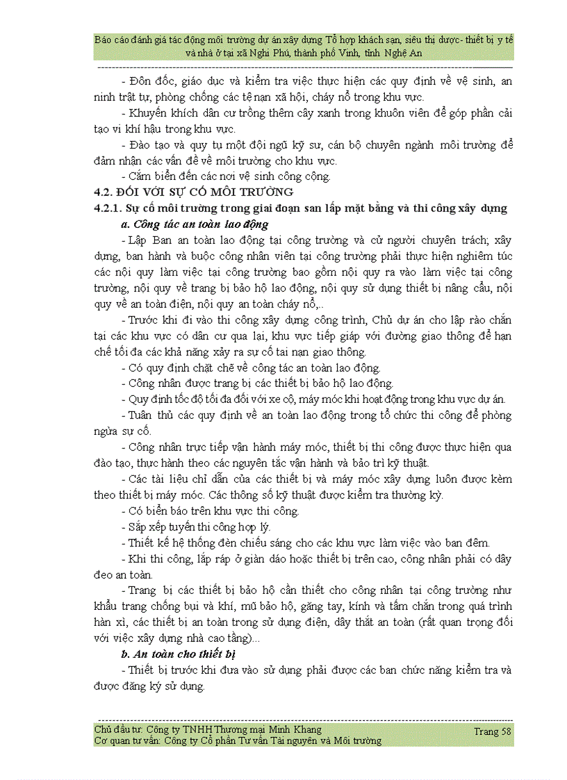 image for page Đánh giá tác động môi trường dự án xây dựng Tổ hợp khách sạn siêu thị dược thiết bị y tế và nhà ở tại xã Nghi Phú