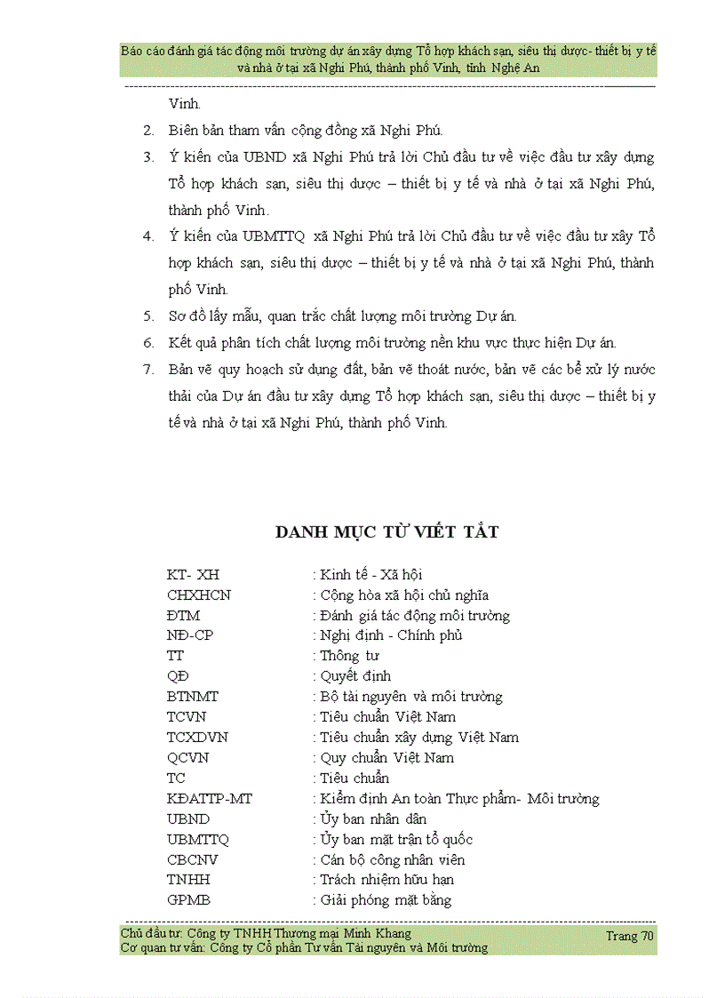 image for page Đánh giá tác động môi trường dự án xây dựng Tổ hợp khách sạn siêu thị dược thiết bị y tế và nhà ở tại xã Nghi Phú