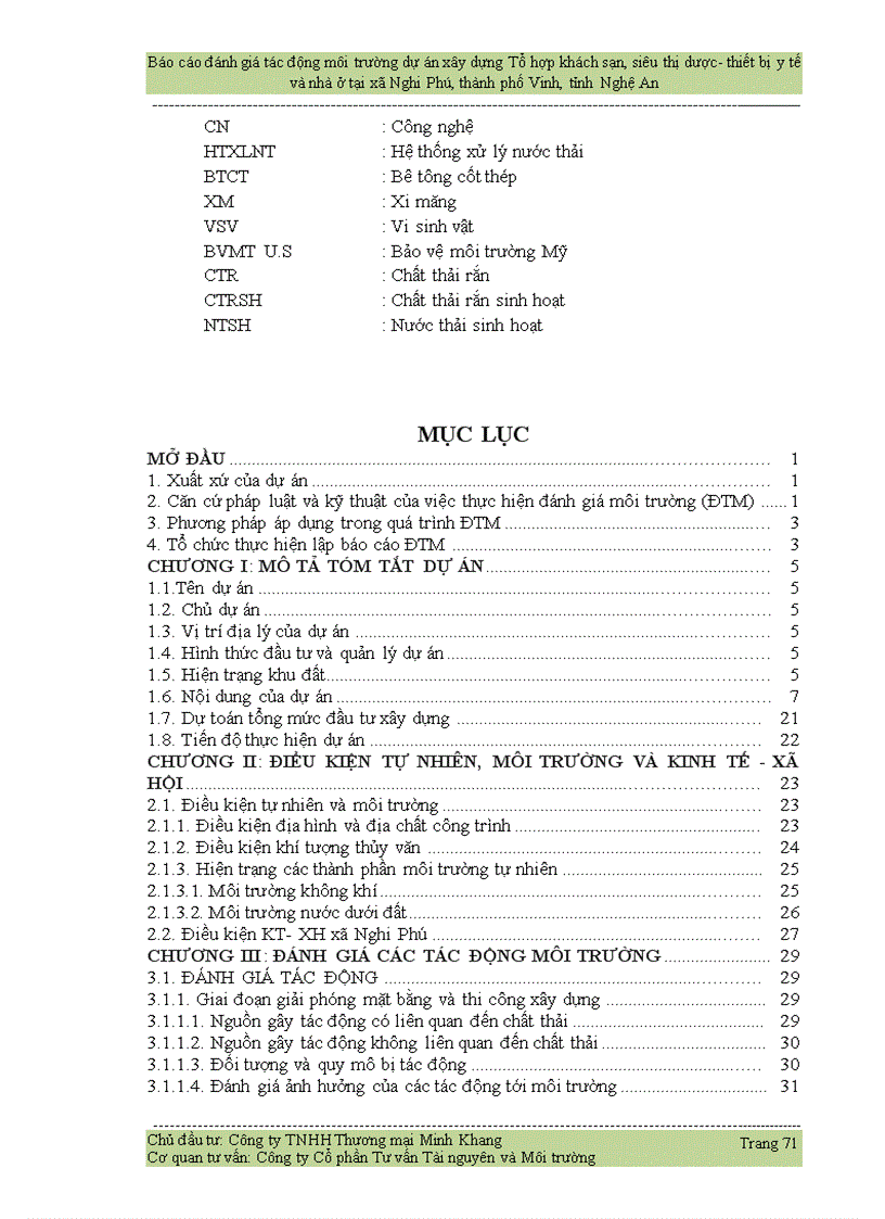 image for page Đánh giá tác động môi trường dự án xây dựng Tổ hợp khách sạn siêu thị dược thiết bị y tế và nhà ở tại xã Nghi Phú