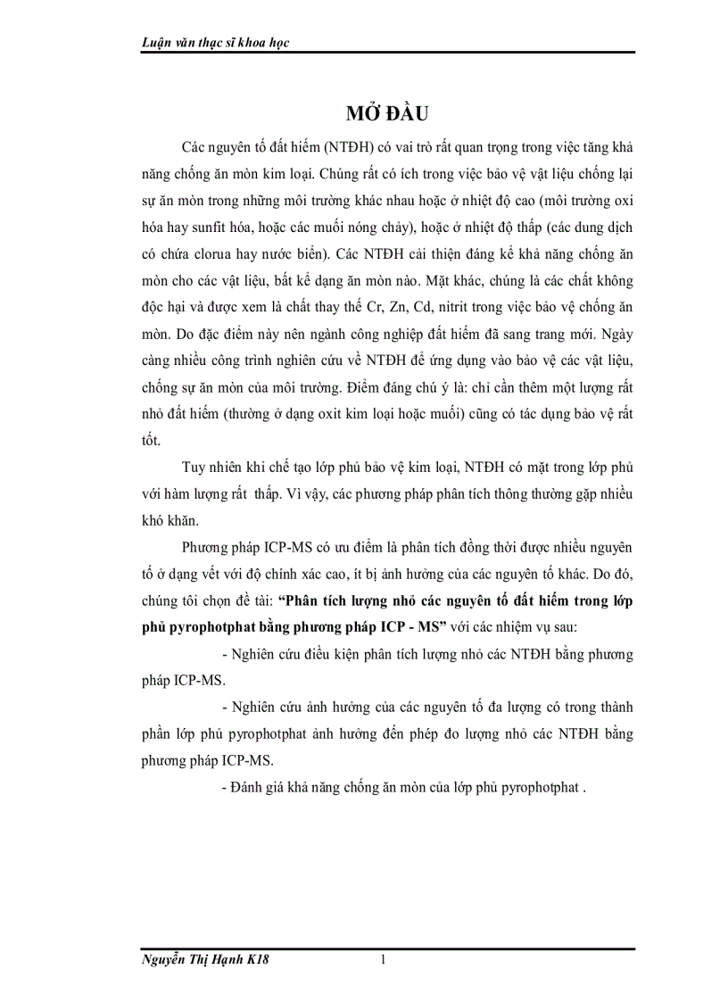 image for page Phân tích lượng nhỏ các nguyên tố đất hiếm trong lớp phủ pyrophotphat bằng phương pháp ICP MS