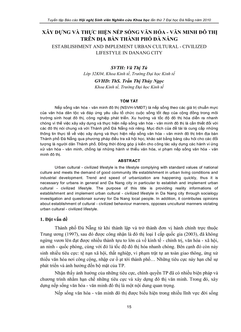 Xây dựng và thực hiện nếp sống văn hóa văn minh đô thị trên địa bàn thành phố Đà Nẵng