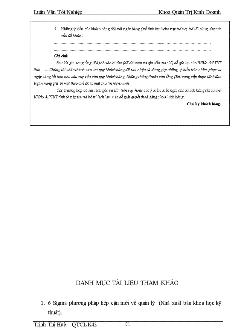 image for page Chất lượng dịch vụ tín dụng và triển khai chương trình 6 Sigma nhằm cải tiến chất lượng dịch vụ tín dụng tại Sở giao dịch NHNo PTNT Việt Nam