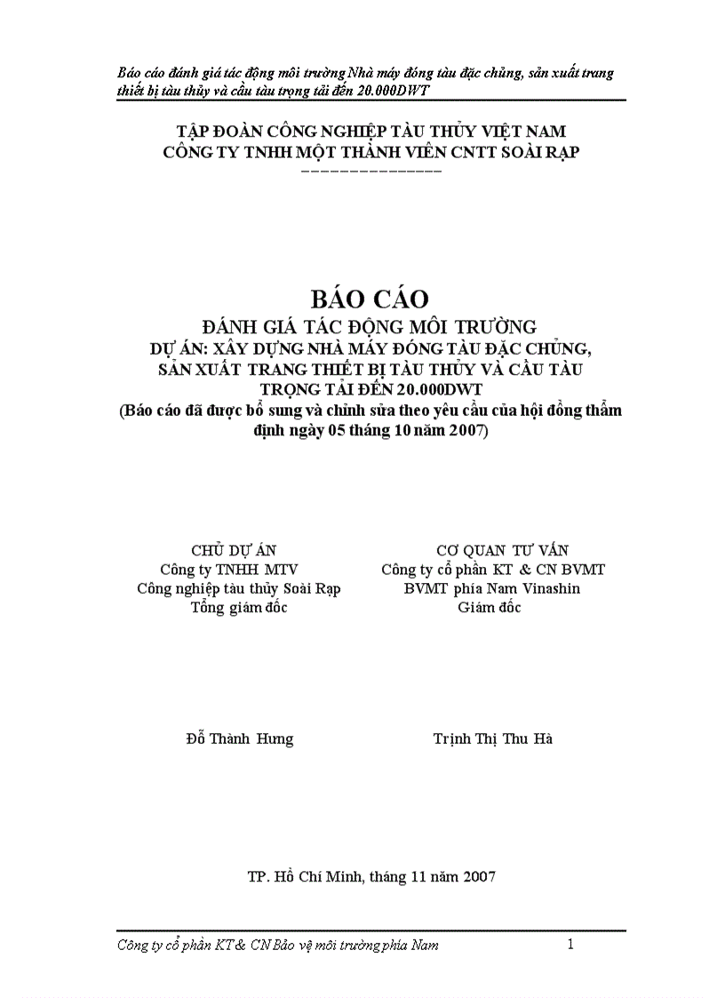 image for page Báo cáo đánh giá tác động môi trường Nhà máy đóng tàu đặc chủng sản xuất trang thiết bị tàu thủy và cầu tàu trọng tải đến 20 000DWT