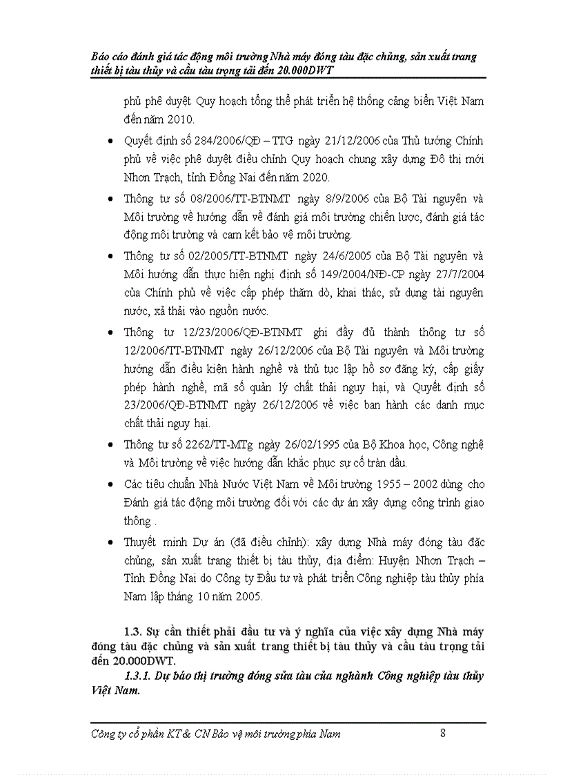 image for page Báo cáo đánh giá tác động môi trường Nhà máy đóng tàu đặc chủng sản xuất trang thiết bị tàu thủy và cầu tàu trọng tải đến 20 000DWT