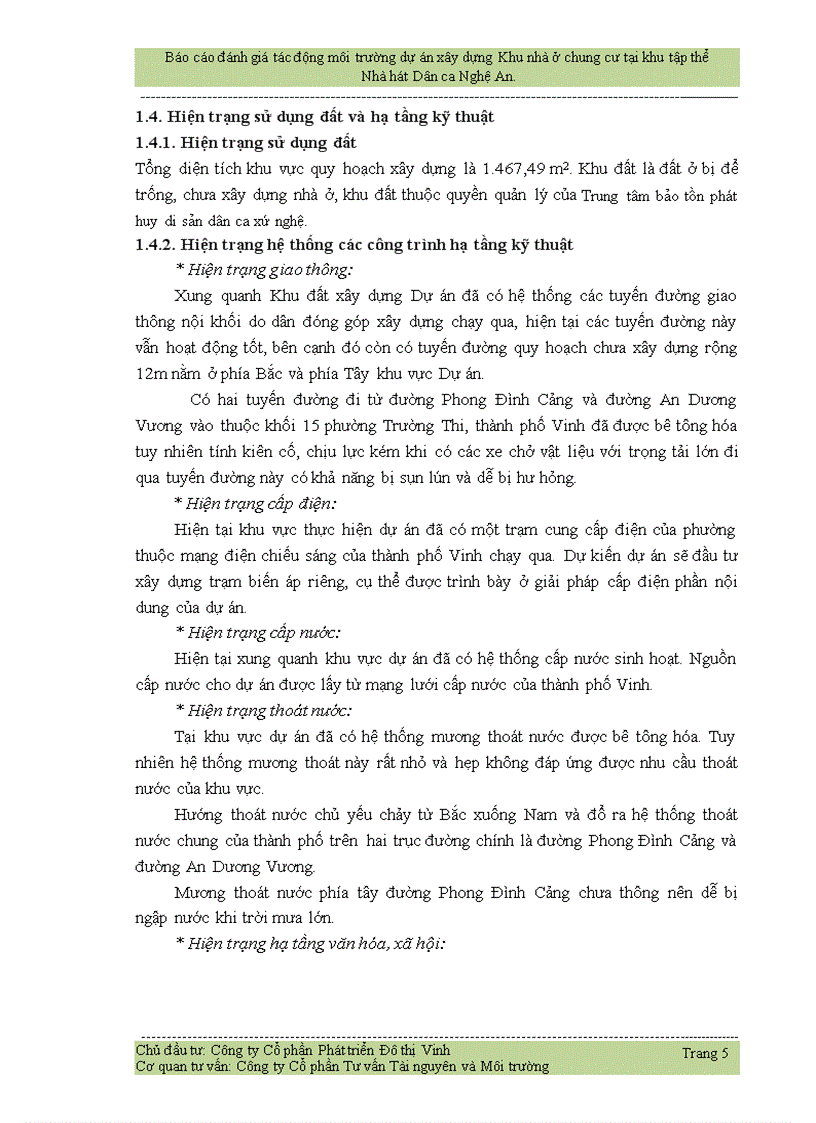 image for page Báo cáo đánh giá tác động môi trường dự án xây dựng Khu nhà ở chung cư tại khu tập thể Nhà hát Dân ca Nghệ An 83trang