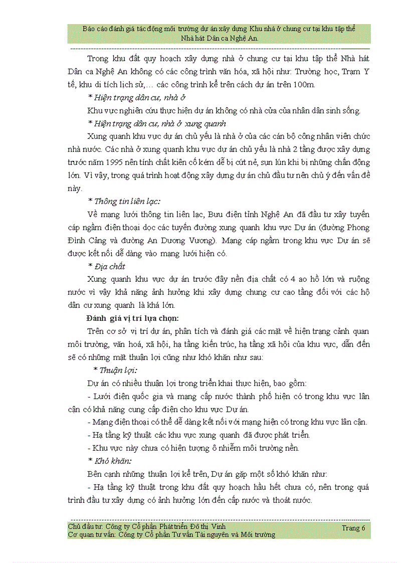 image for page Báo cáo đánh giá tác động môi trường dự án xây dựng Khu nhà ở chung cư tại khu tập thể Nhà hát Dân ca Nghệ An 83trang