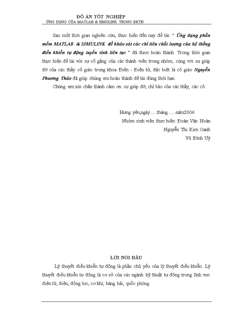 image for page Ứng dụng phần mềm MATLAB SIMULINK để khảo sát các chỉ tiêu chất lượng của hệ thống điều khiển tự động tuyến tính liên tục