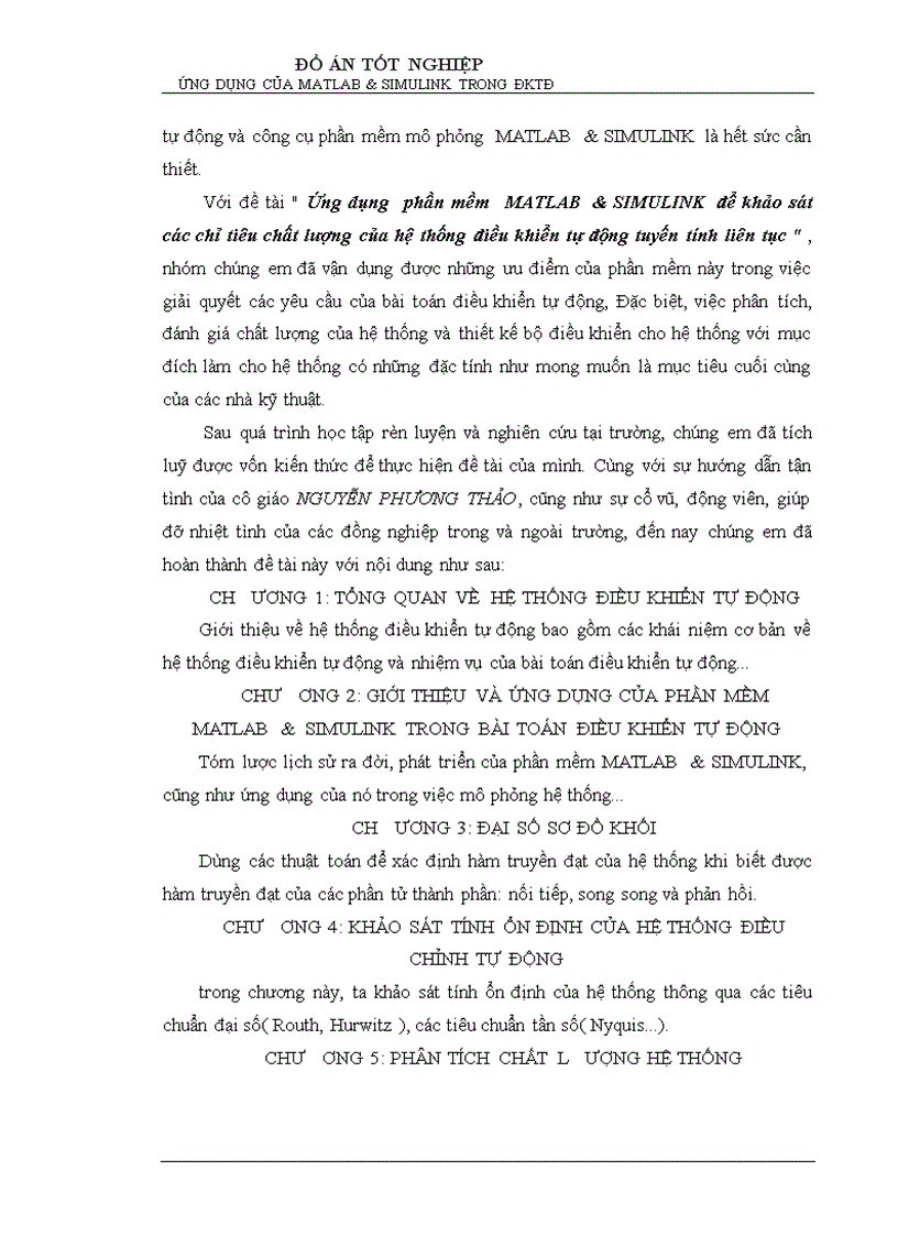 image for page Ứng dụng phần mềm MATLAB SIMULINK để khảo sát các chỉ tiêu chất lượng của hệ thống điều khiển tự động tuyến tính liên tục
