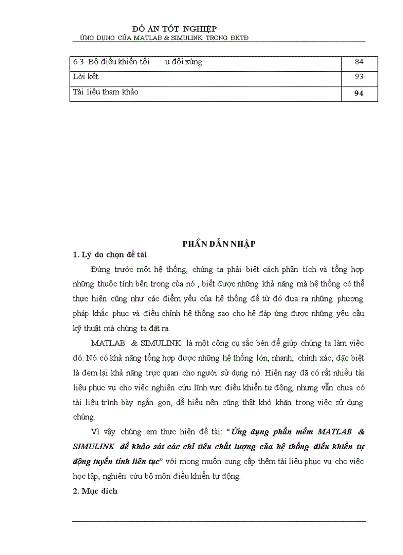 image for page Ứng dụng phần mềm MATLAB SIMULINK để khảo sát các chỉ tiêu chất lượng của hệ thống điều khiển tự động tuyến tính liên tục