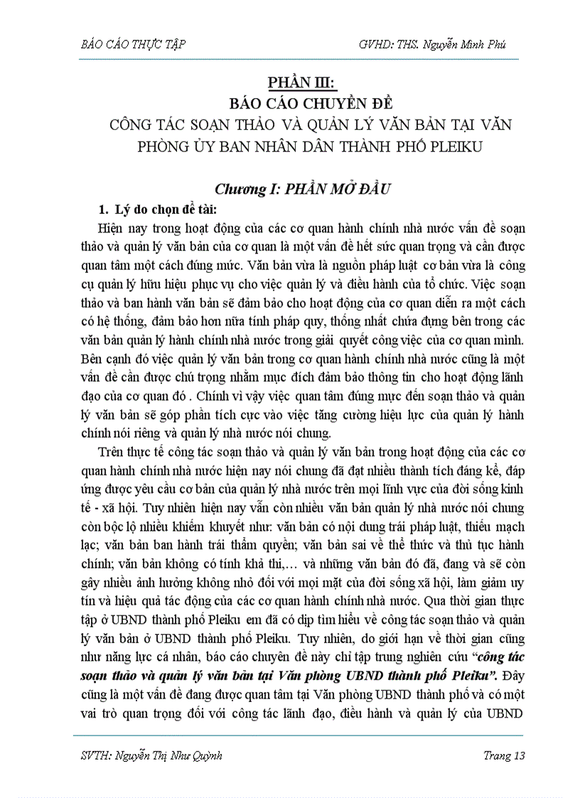 image for page Báo cáo thực tập Tìm hiểu công tác soạn thảo và quản lý văn bản tại văn phòng UBND Thành Phố Pleiku Tỉnh Gia Lai