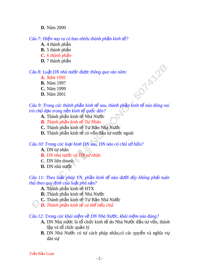 image for page Câu hỏi và đáp án môn quản trị kinh doanh 245 câu hỏi