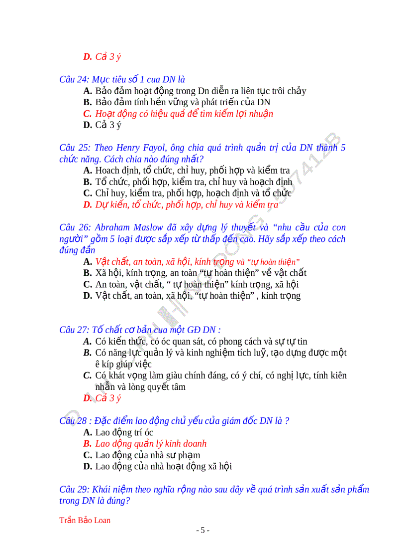 image for page Câu hỏi và đáp án môn quản trị kinh doanh 245 câu hỏi